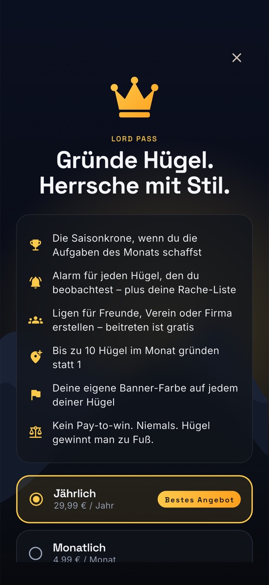 Die Lord-Pass-Seite in der App
